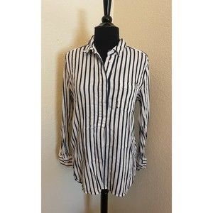 Liz Claiborne Long Sleeve Half Button Up Hi-Lo Striped Top - Sz S